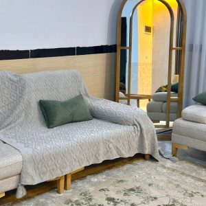 شال مبل سنگین بافت برجسته نخ اکریلیک ترک خاکستری نقره‌ای روشن